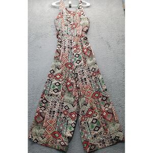 Caribbean Queen Jumpsuit Women's S Multi Geometric Wide‎ Strap Wide Leg Backless